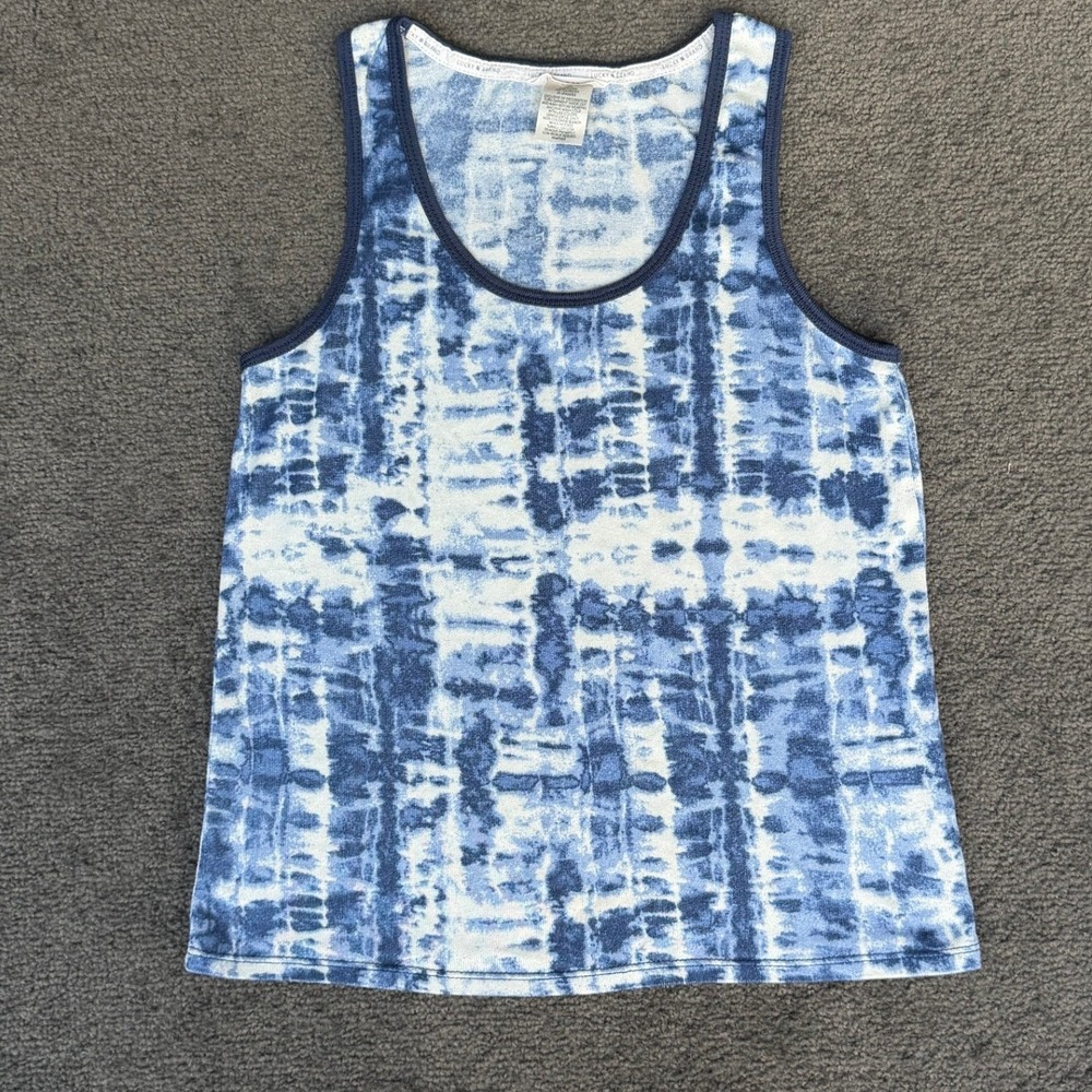 Lucky Brand Womens Blue White Tie Dye Ribbed Scoop Neck Tank Top Small 3437